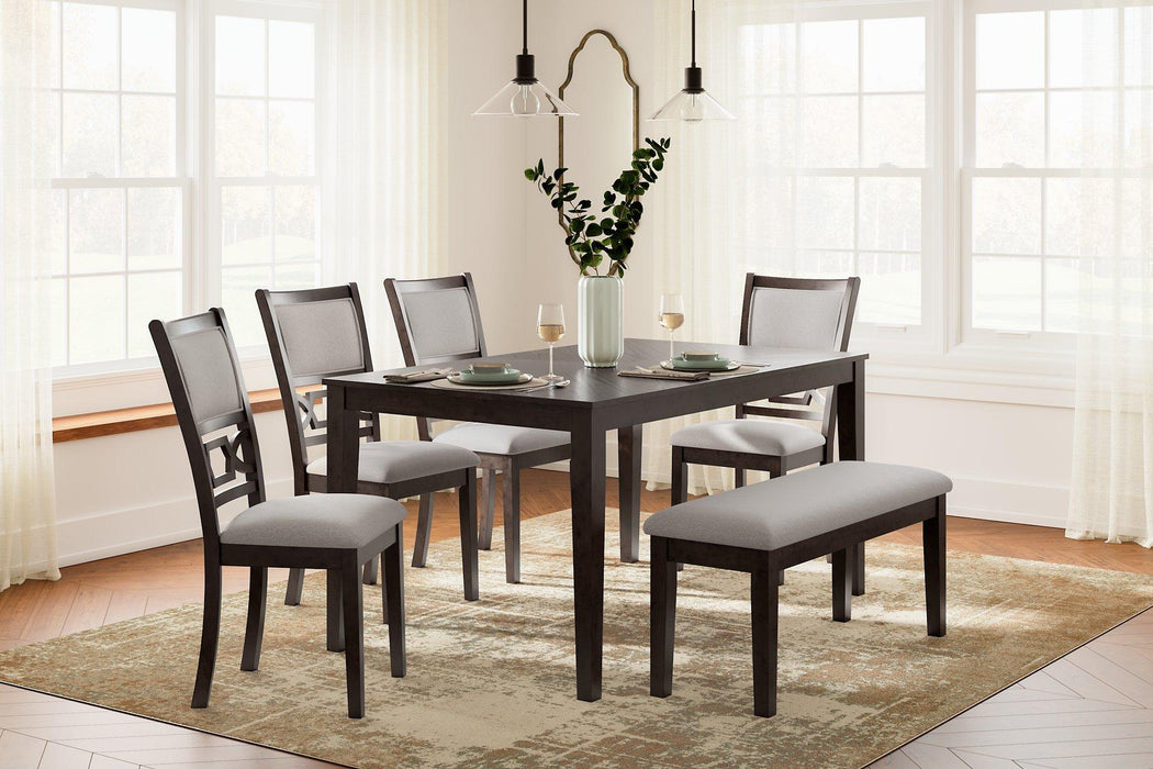 Langwest Dining Table and 4 Chairs and Bench (Set of 6)