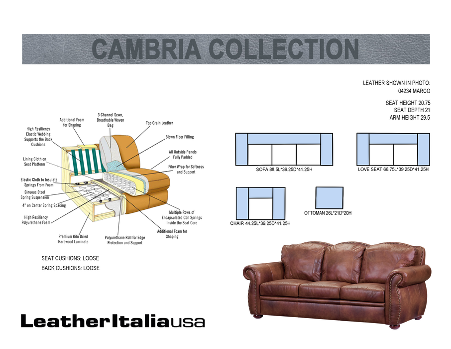 Leather Italia USA Cambria Arizona Ottoman in Marco