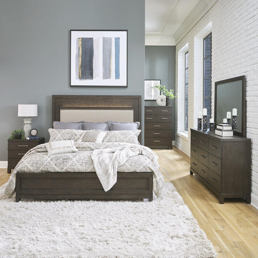 Modern Mix Queen Uph Bed, Dresser & Mirror, Chest, Nightstand image